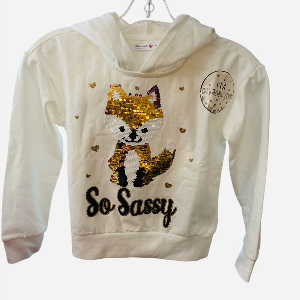 Wonder Nation Whiteโ & Gold Fox Sequin Hoodie
